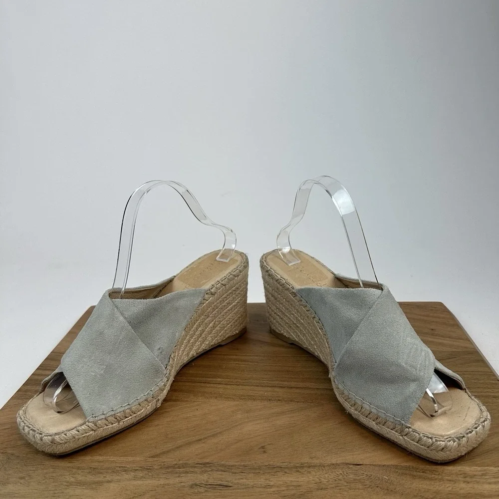 Womens Splendid Britt Teal Blue Leather Slip On Wedge Espadrille Sandals Size 10